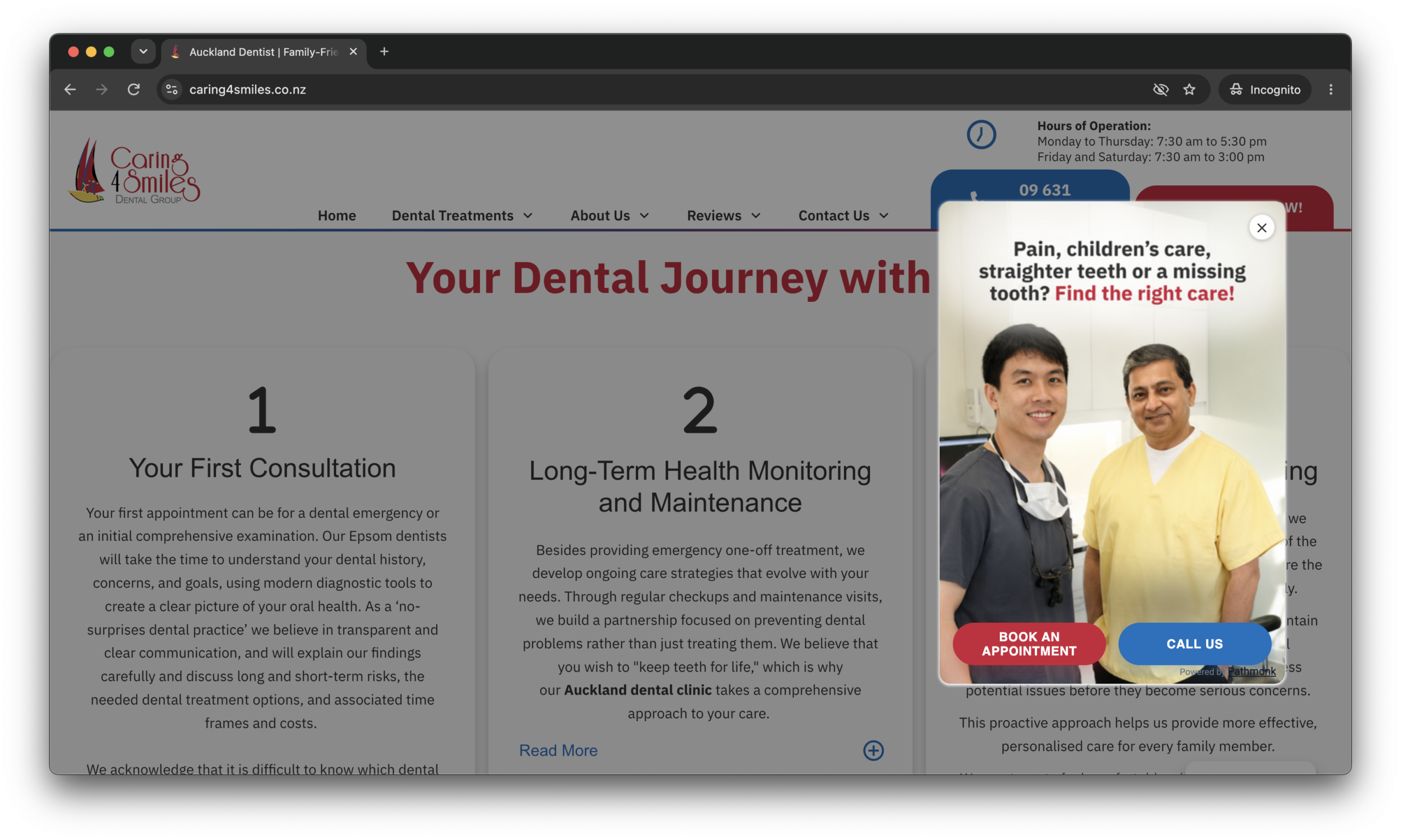 A microexperience on the Caring 4 Smiles website helping visitors find the right care